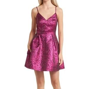 Lulu's Dress Spin the Night metallic jacquard minidress pink X-Small XS